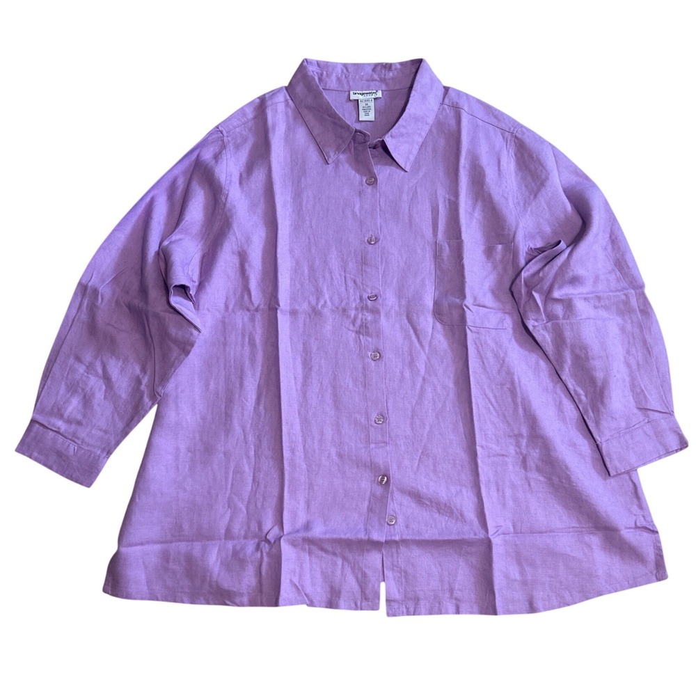 Bridgewater Studio Purple 100% Linen Button Down Shirt Womens 3X Long Sleeve Top